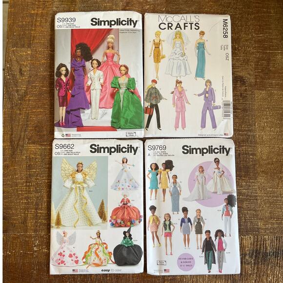 *Lot of 4* Sewing Patterns Bundle 11.5" Fashion Doll Dress Barbie UNCUT NEW - Picture 1 of 6